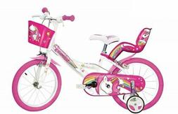 BICI 16 UNICORN ROSA BIANCO CON ROTELLE PER BAMBNA 4/7 ANNI 