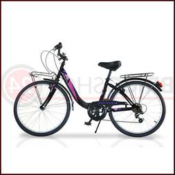 Ruota 24 Pollici Da Ragazza Donna Bici 6 Cambio Portapacchi 