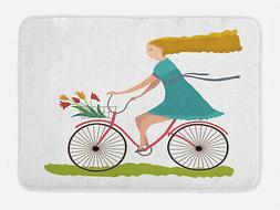 Tapetino Da Bagno Donna Sulla Bici Tulipani